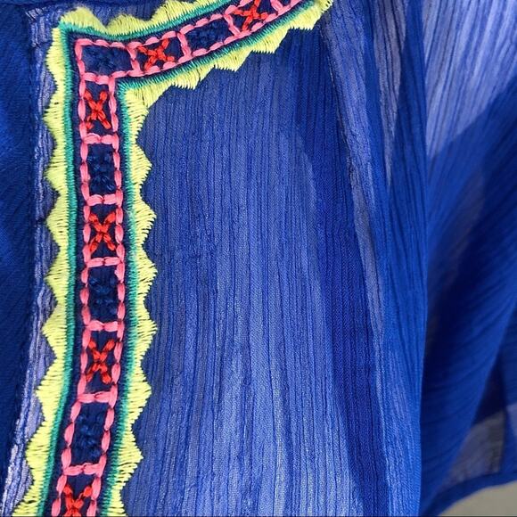 Hollister Embroidered Sheer Top Womens Size XS Blue Boho Festival Crinkle - Picture 4 of 11